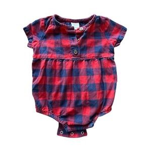 Hanna Andersson Red Blue Buffalo Plaid Baby Girl Romper